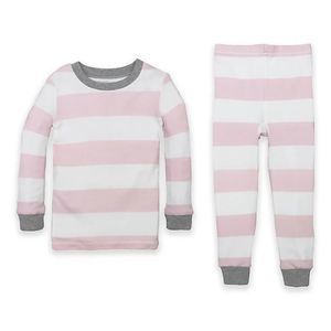 Burt's Bees Baby Organic Cotton Rugby Stripe PJ Set in Pink